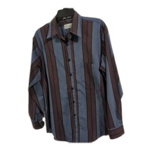 Men's Shirt 📌Impact Blue/Burgundy Stripe Long Sleeve Button Front Medium